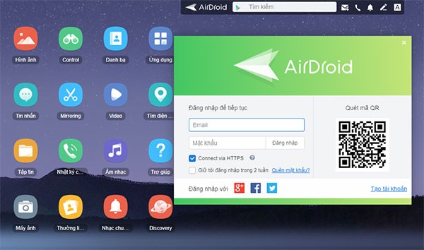 Giao diện trực quan, dễ sử dụng của Airdroid app
