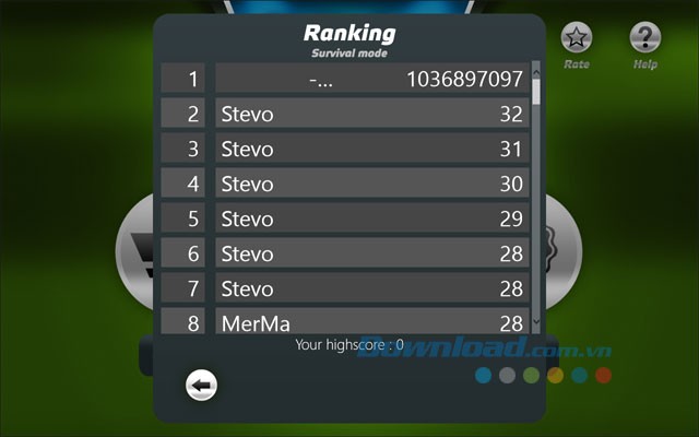 Bảng xếp hạng trong chế độ Survival Mode