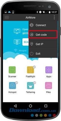 Kết nối bằng mã với AirMore