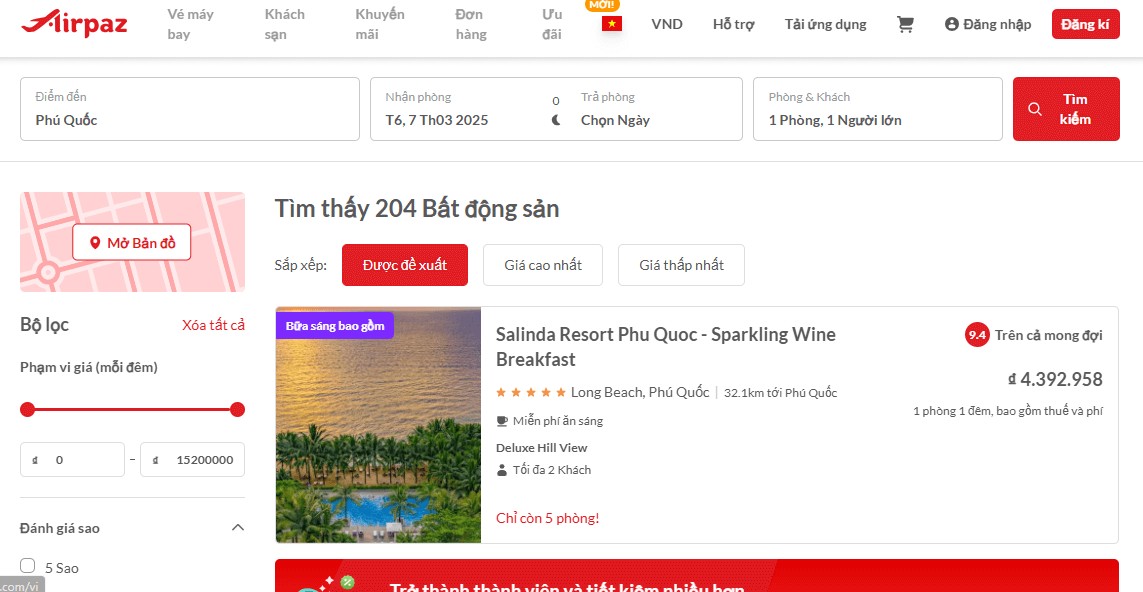 Tìm kiếm, đặt phòng khách sạn