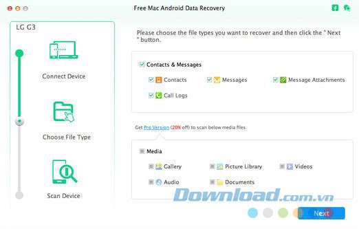 Lựa chọn file trước khi khôi phục