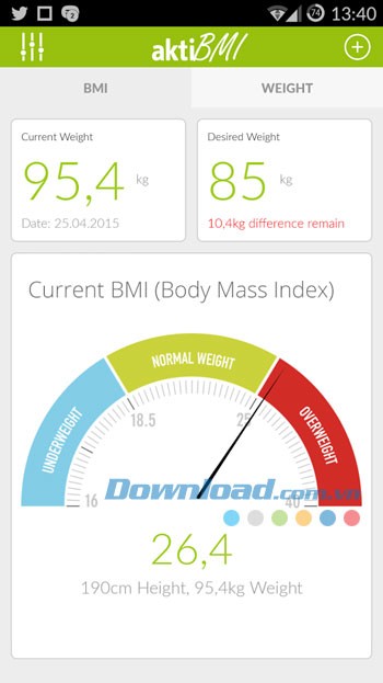 Theo dõi chỉ số cơ thể và cân nặng trên ứng dụng aktiBMI