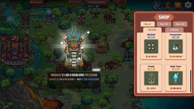 Mua và nâng cấp các tòa nhà, chơi mini game để kiếm tiền