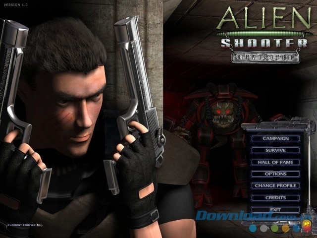 Main menu của game hành động bắn súng Alien Shooter: Revisited cho máy tính