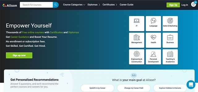 Alison là nền tảng học trực tuyến về các kỹ năng nghiệp vụ