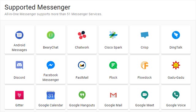 All in One Messenger hỗ trợ hơn 51 dịch vụ nhắn tin phổ biến