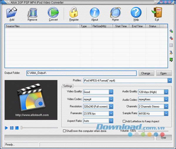 Allok 3GP PSP MP4 iPod Video Converter