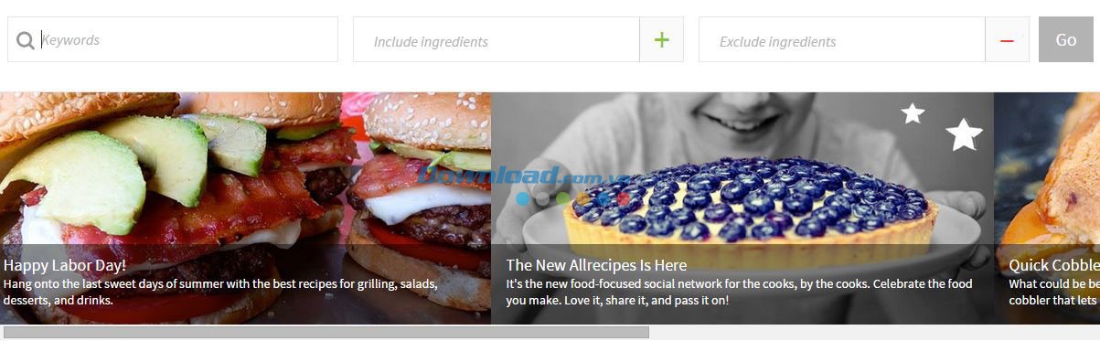 Allrecipes cho phép tìm kiếm món ăn theo nguyên liệu sẵn có
