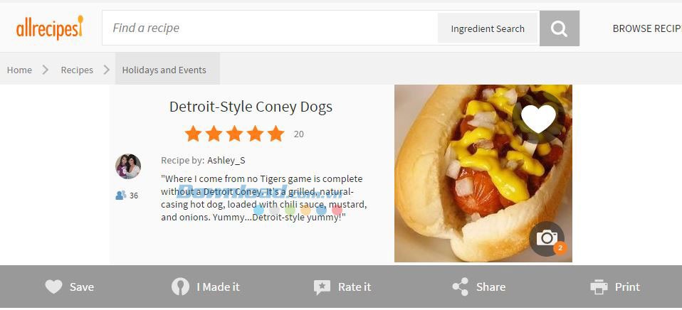 Hình ảnh và mô tả món ăn trên Allrecipes