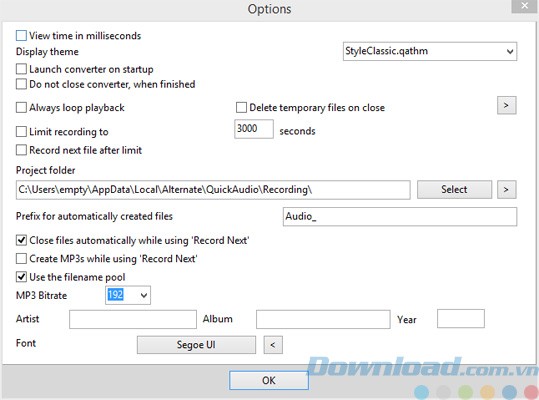 Tùy chọn thiết lập