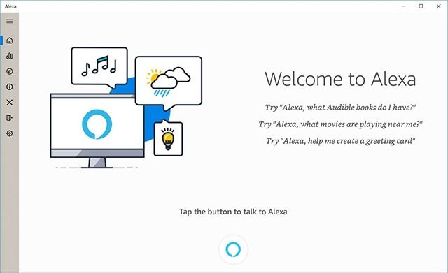 Giao diện Amazon Alexa trên Windows 10