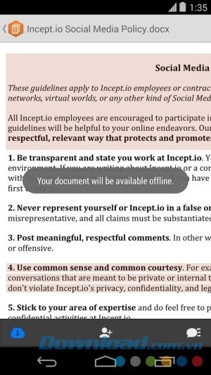 Amazon WorkDocs cho Android có chế độ xem tài liệu offline