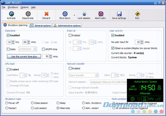 Hẹn giờ tắt máy tính với AMP WinOFF