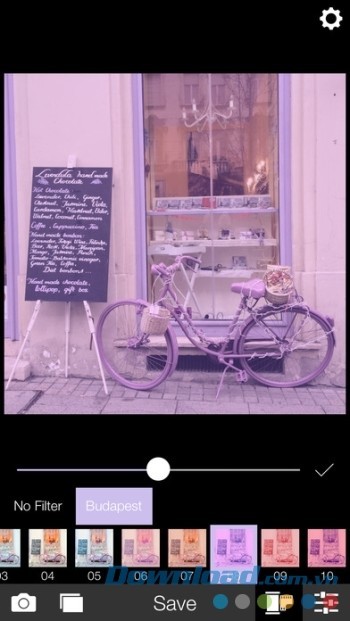 Chỉnh cường độ bộ lọc ảnh và các thông số bằng thanh trượt tiện lợi