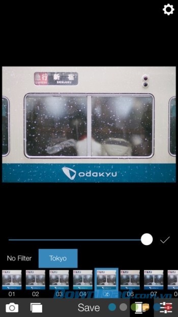 Điều chỉnh cường độ bộ lọc và các thông số ảnh bằng thanh trượt