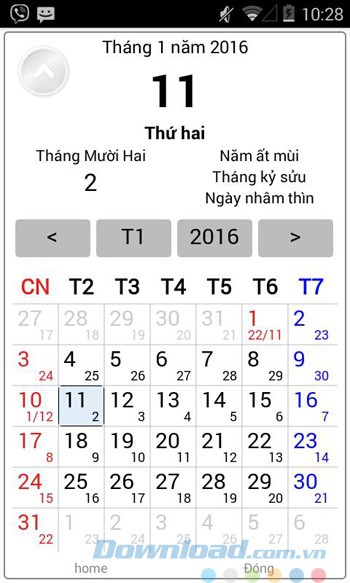 Giao diện chính của Vietnamese Calendar