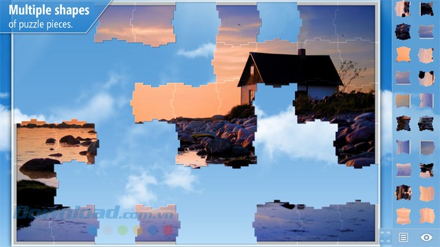 Hình dạng và số lượng mảnh nhỏ trong game ghép hình trí tuệ Animated Puzzles phụ thuộc vào độ khó mà người chơi lựa chọn