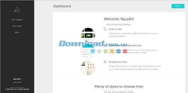 Dashboard tài khoản cá nhân trên Animoto