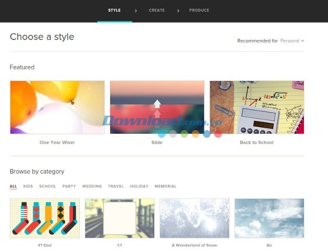 Lựa chọn phong cách tạo video với Animoto