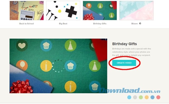 Animoto cung cấp video mẫu
