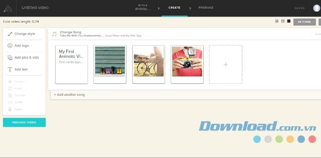 Giao diện tạo video của Animoto