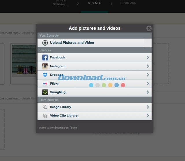 Tải bài hát lên Animoto