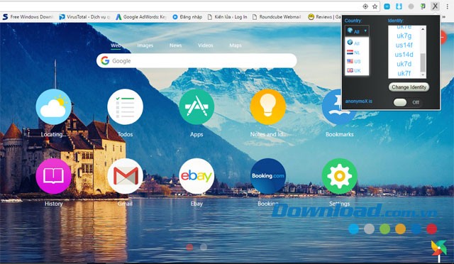 Lựa chọn quốc gia khi sử dụng tiện ích mở rộng anonymoX cho Google Chrome