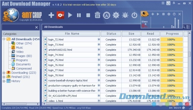 Giao diện phần mềm Ant Download Manager