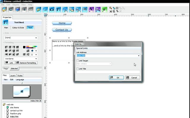Giao diện phần mềm thiết kế web nhanh và hiệu quả - Antenna Web Design Studio