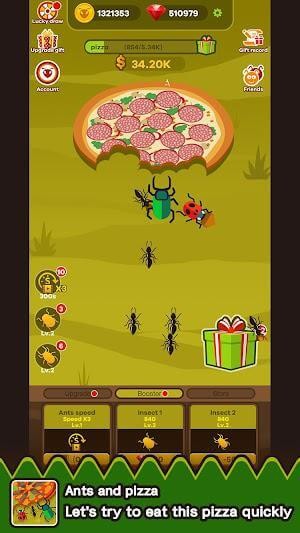 Cố gắng tha chiếc bánh pizza về tổ càng nhanh càng tốt trong game Ants And Pizza