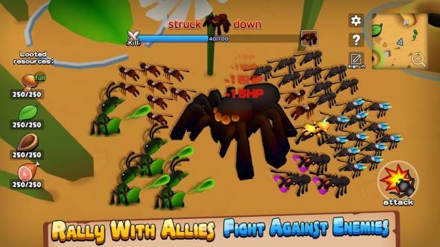 Những con kiến chống lại kẻ thù trong game Ants:Kingdom Simulator 3D