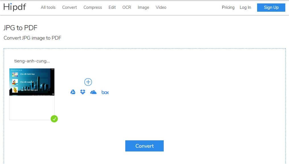 Giao diện đơn giản của JPG to PDF