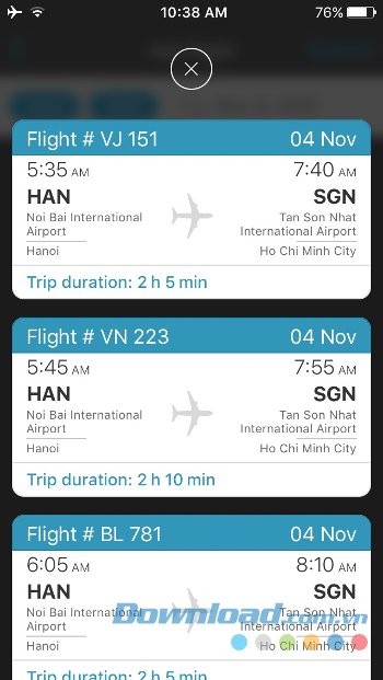 Danh sách chuyến bay