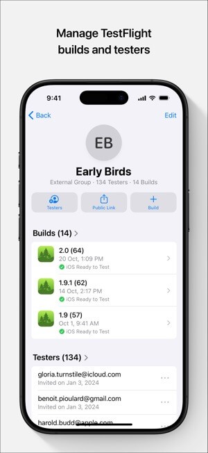 Quản lý các bản dụng và thử nghiệm qua TestFlight