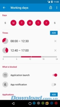 Thiết lập ngày giờ khóa trên AppBlock - Stay Focused cho Android