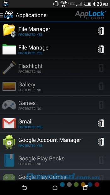 Danh sách các ứng dụng có thể khóa bằng AppLock