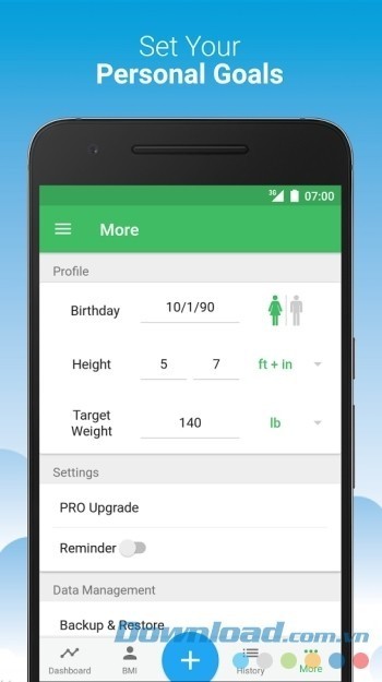 Xây dựng mục tiêu giảm cân và theo dõi tiến độ trong BMI Calculator