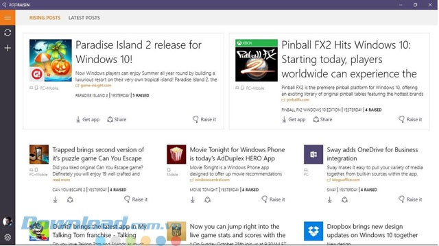 Giao diện ứng dụng AppRaisin cho Windows 10