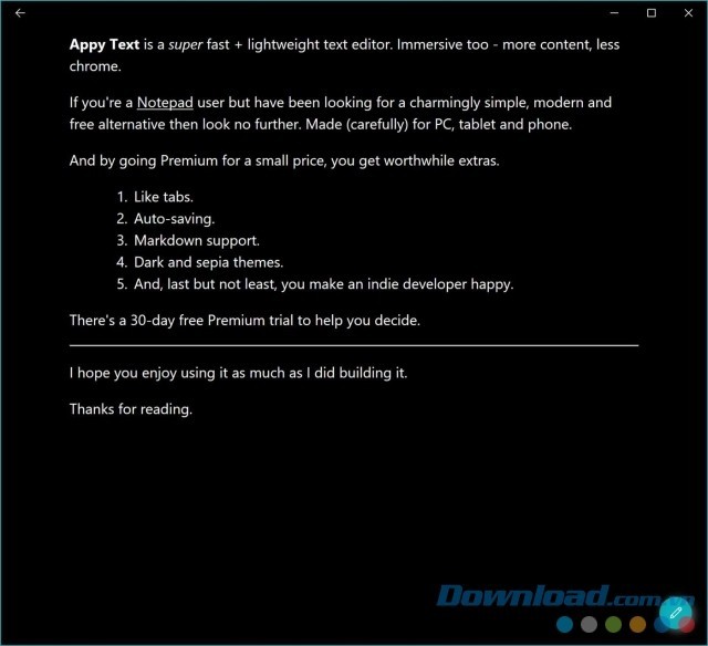 Phông nền màu đen của ứng dụng Appy Text miễn phí cho máy tính & Windows Phone