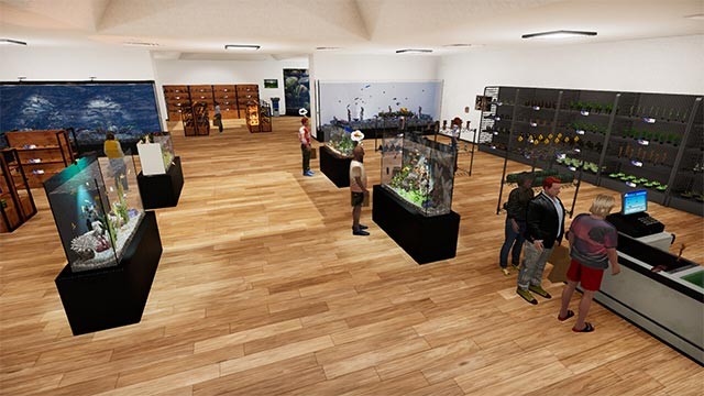 Bán cá cảnh và đồ thủy sinh trong game giả lập kinh doanh Aquatic Supermarket Simulator