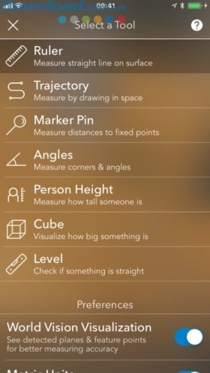 Ứng dụng AR MeasureKit có tất cả 7 công cụ đo