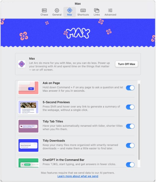 Arc Max cung cấp trộn bộ tính năng duyệt web dựa trên trí tuệ nhân tạo thế hệ mới