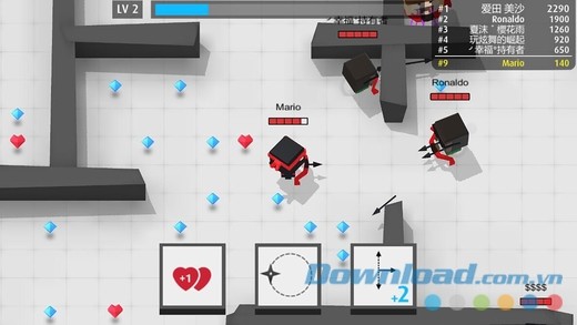 Bảng xếp hạng game thủ được Arrow.io cho iOS hiển thị phía trên bên phải màn hình ở từng màn chơi