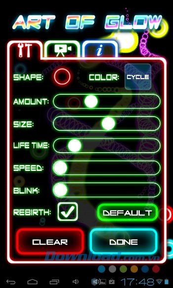 Các thiết lập chính với Art Of Glow