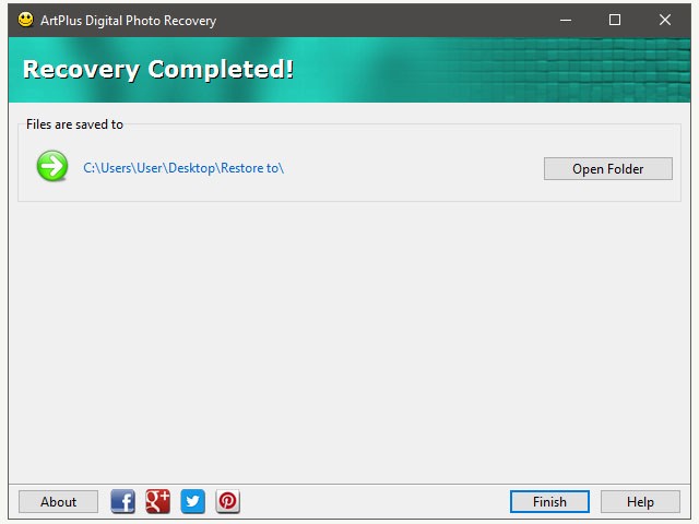 Hoàn tất quá trình khôi phục ảnh bằng ArtPlus Digital Photo Recovery