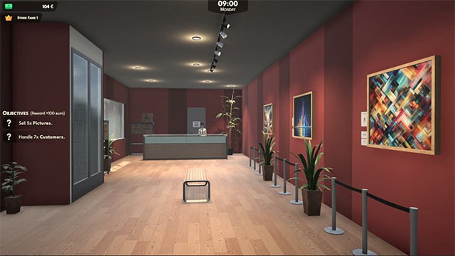 Hoàn thành các mục tiêu để tăng danh tiếng và phát triển đế chế phòng tranh trong Art Shop Simulator