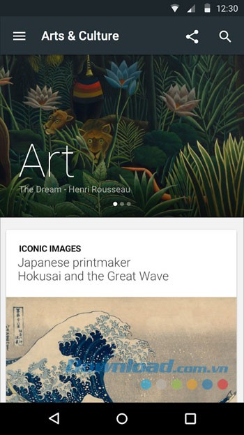 Giao diện sử dụng của ứng dụng Google Arts & Culture