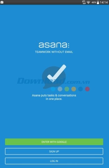 Giao diện khởi động ứng dụng Asana