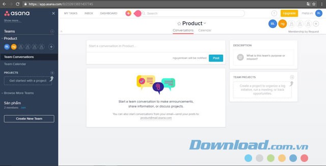 Trò chuyện cùng các thành viên trong đội bằng ứng dụng làm việc nhóm Asana