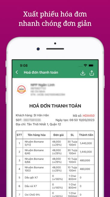 Nhanh chóng xuất phiếu hóa đơn